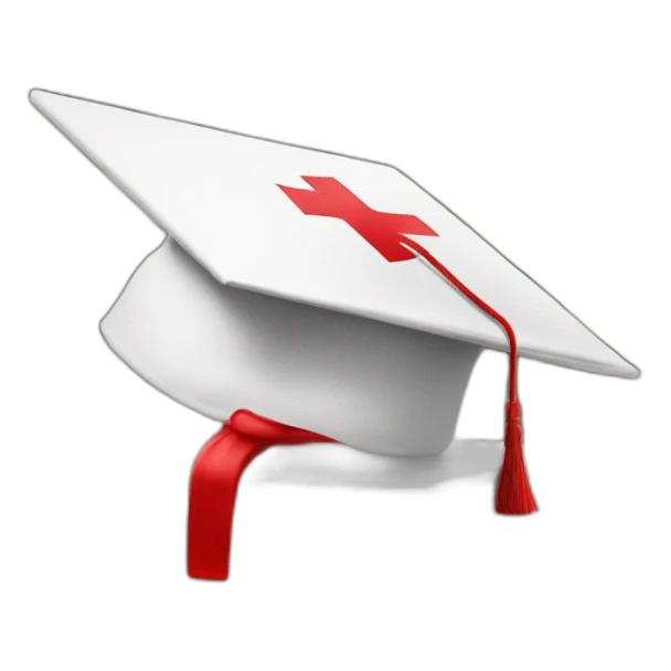 White Student cap with red medical cross On a stack of books sticker