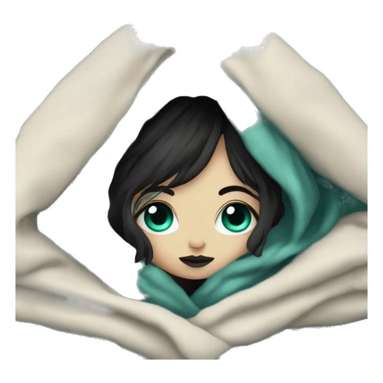 Goth girl with teal eyes in cozy blanket  sticker