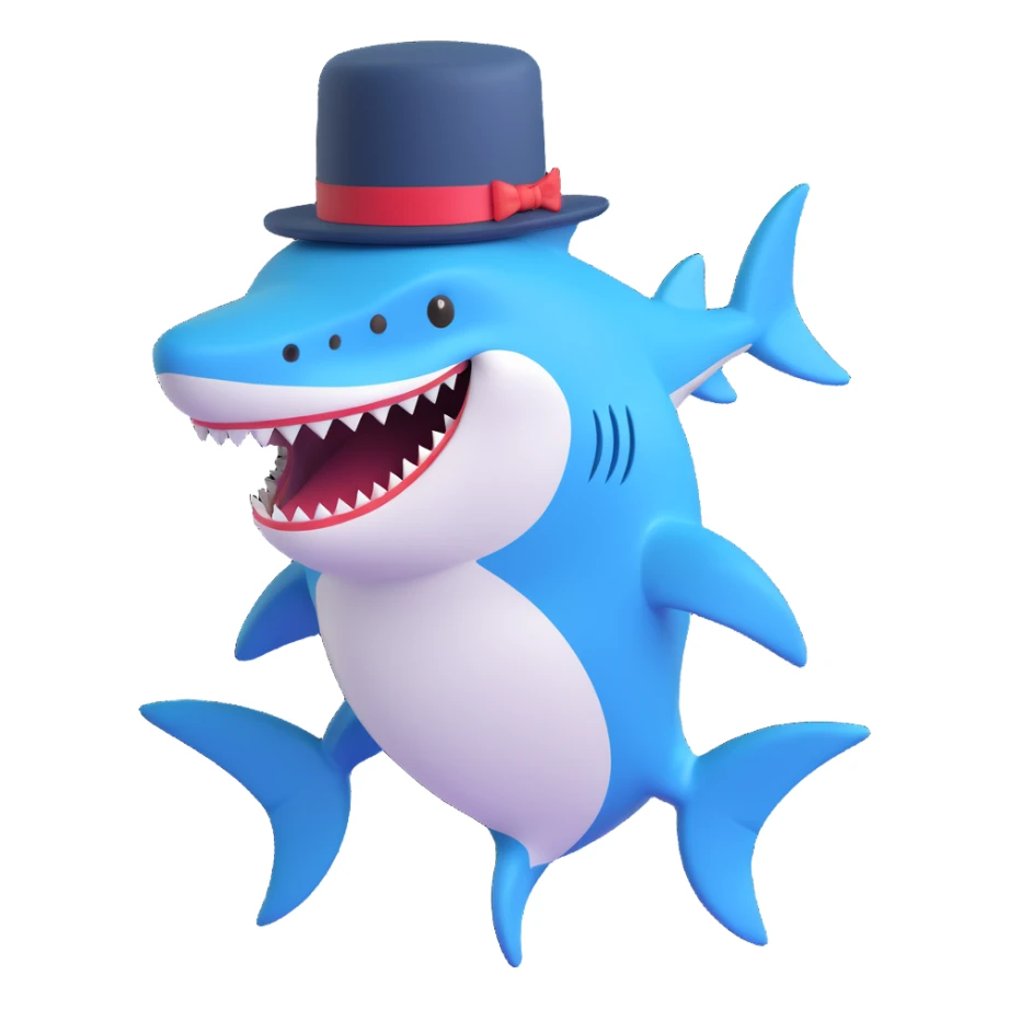 playful and charming shark wearing a top hat sticker