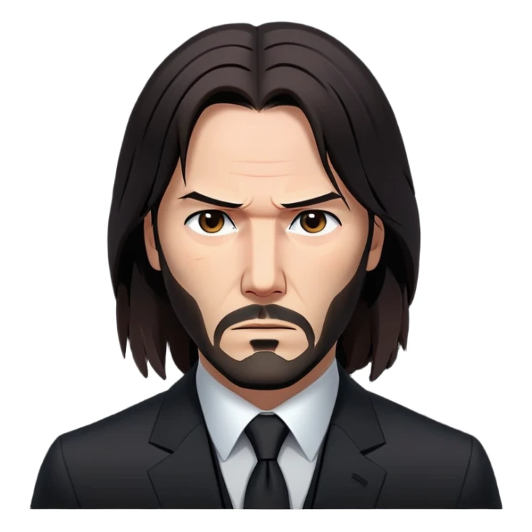 John Wick character with long dark hair, black suit, and serious expression sticker