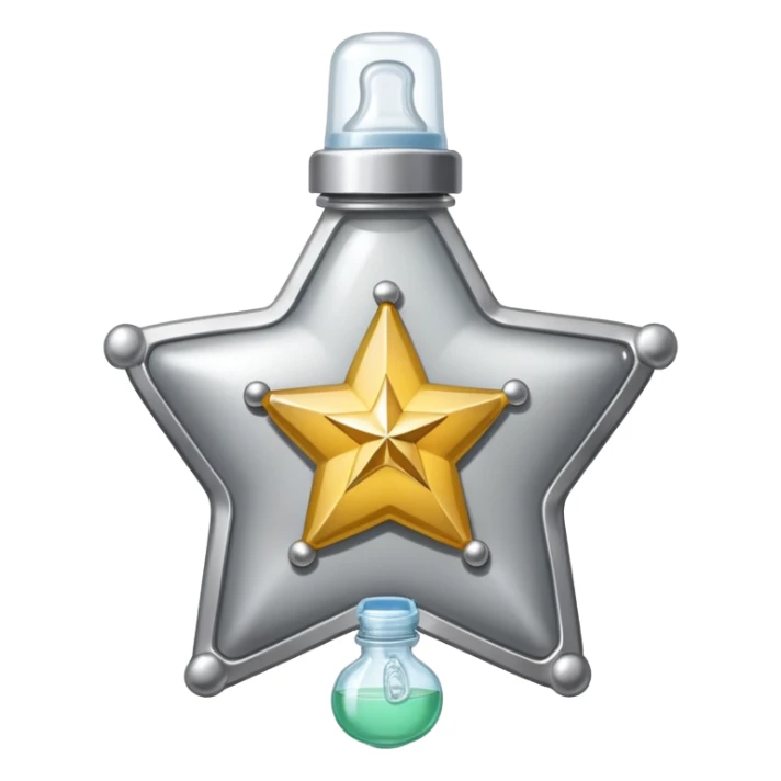 sheriff badge with star and baby feeding bottle in center sticker