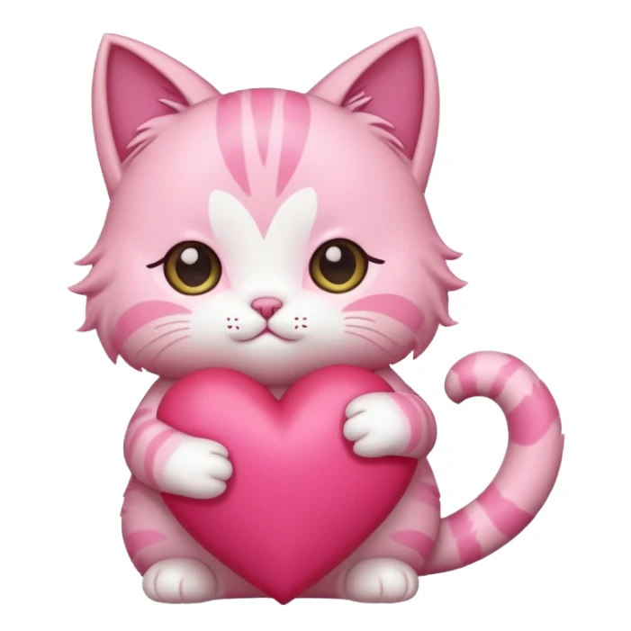 chibi anime pink cat holding a big heart sticker