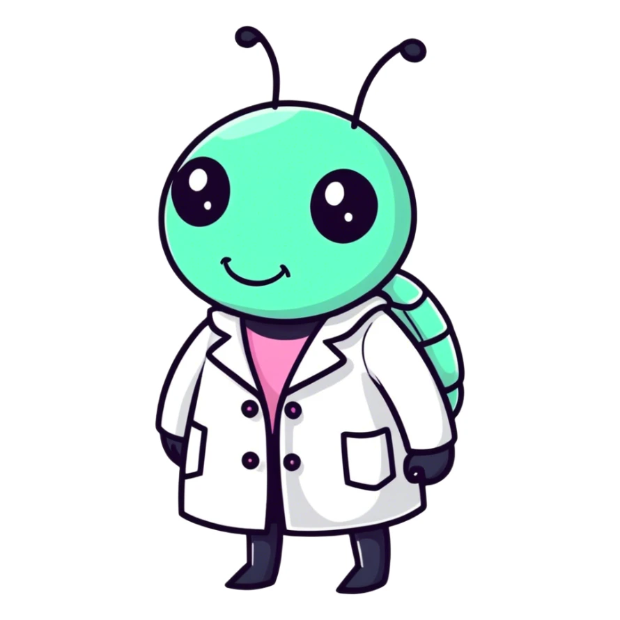 A cute beetle bug very girly looking colors wearing a lab coat ￼ sticker