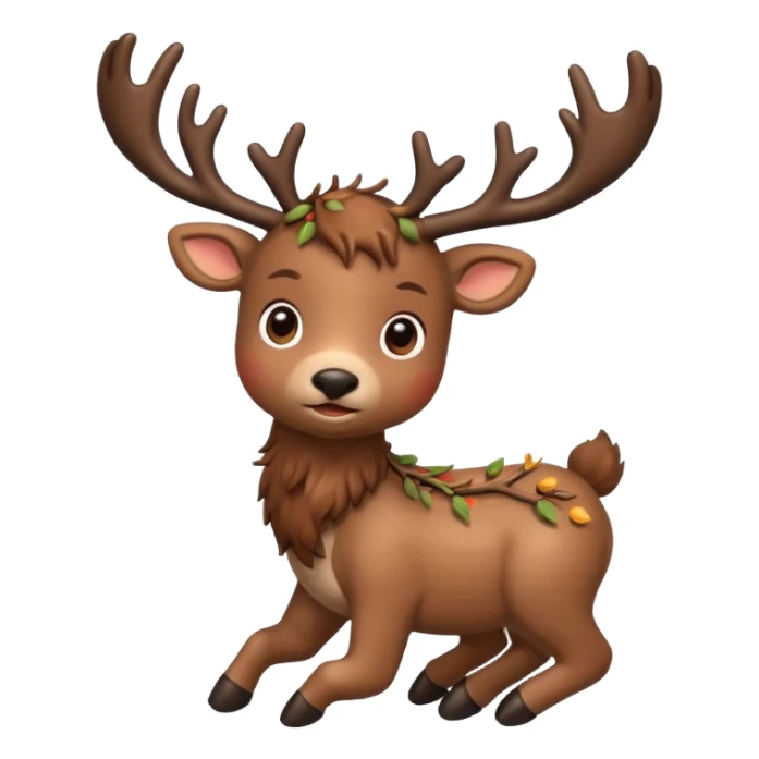 reindeer baby  cute, full body , branches stuck in head sticker
