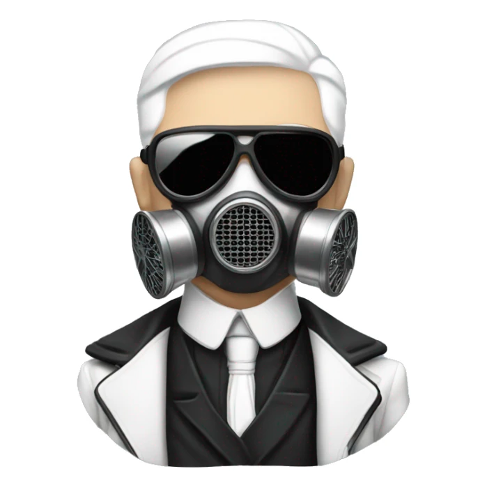 Karl Lagerfeld with gas mask sticker