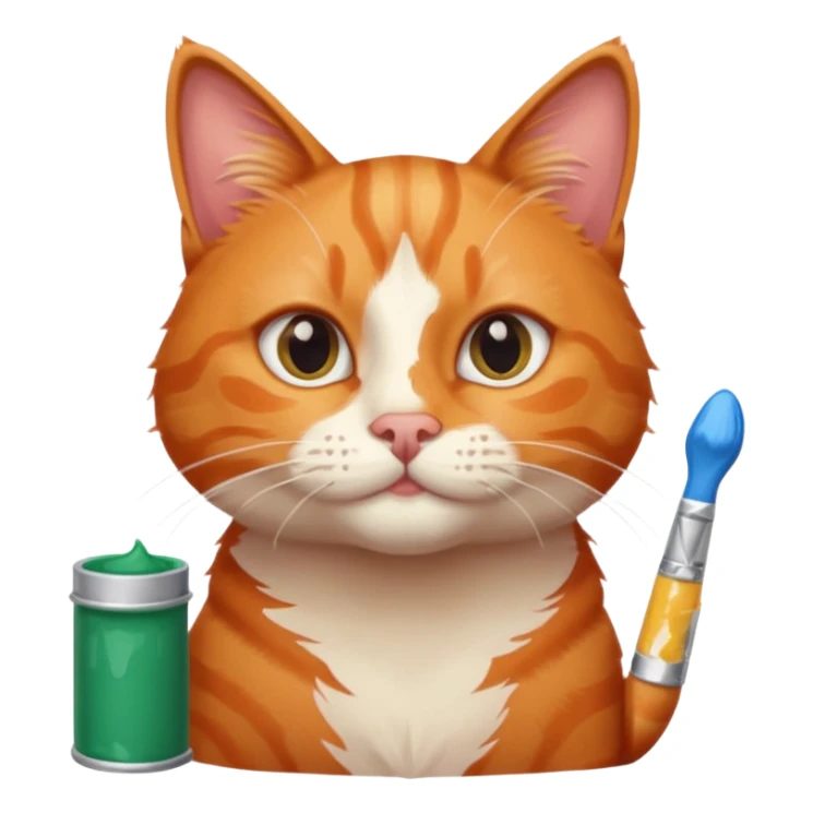 Chat roux avec tubes de peinture qui samuse sticker