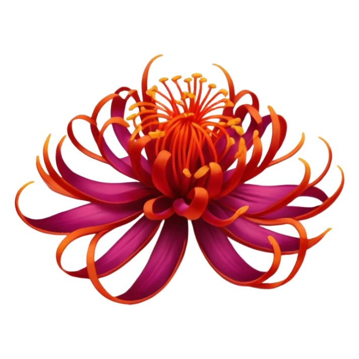 small delicate cluster of vivid red saffron threads with fine slightly curled strands and wispy tips, lightweight dry slightly glossy filaments, loosely arranged to highlight airy structure, soft lighting, subtle shadows, emoji scale sticker