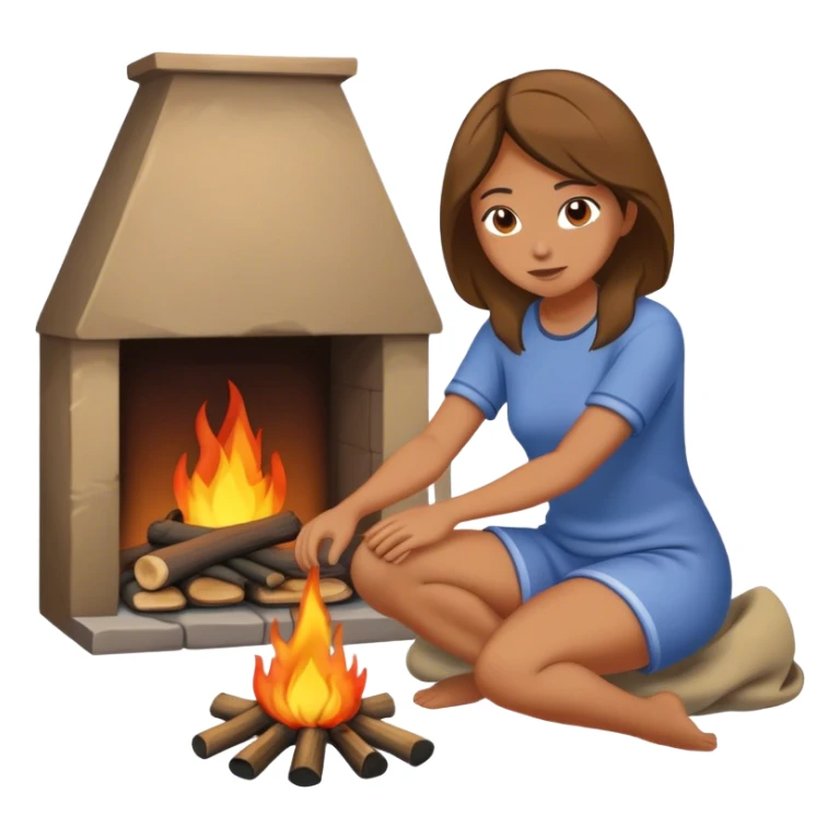 kneeling woman drying clothes in front of the fire sticker