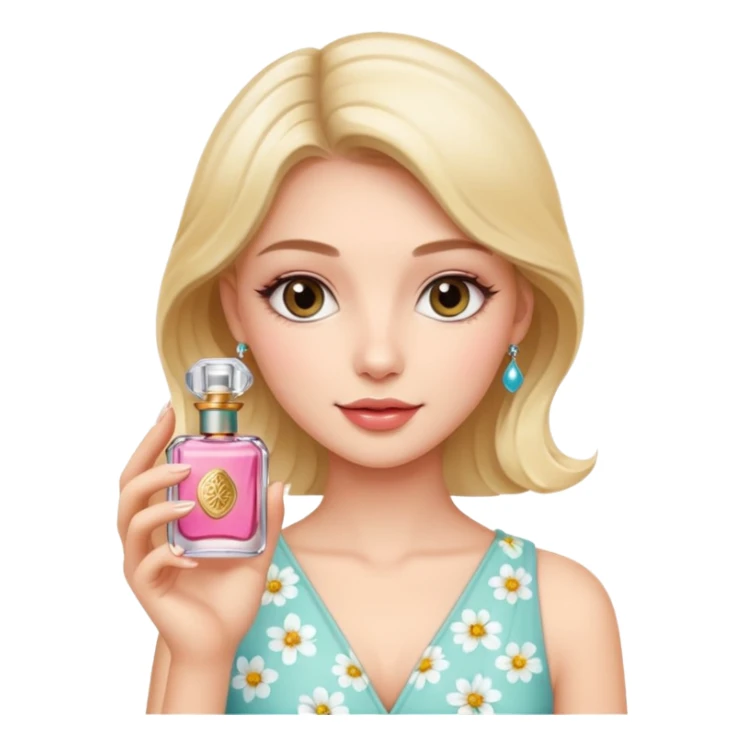 Full body pretty woman holding mini perfume sticker