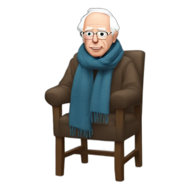 Bernie sanders sitting on chair having cold wearing a scarf sticker