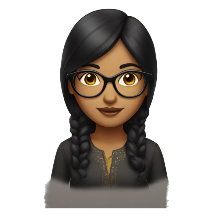 indian girl with black cury hair and round specs sticker