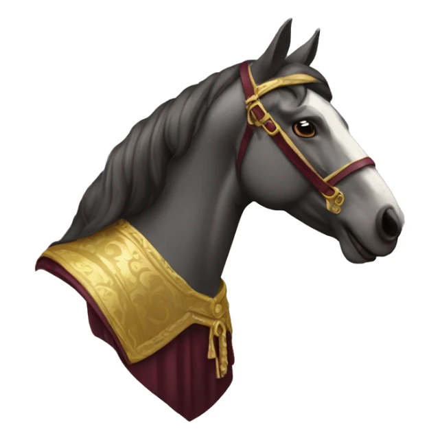 Gilded saddle vintage piebald dark gray horse face gilded maroon  robes sticker