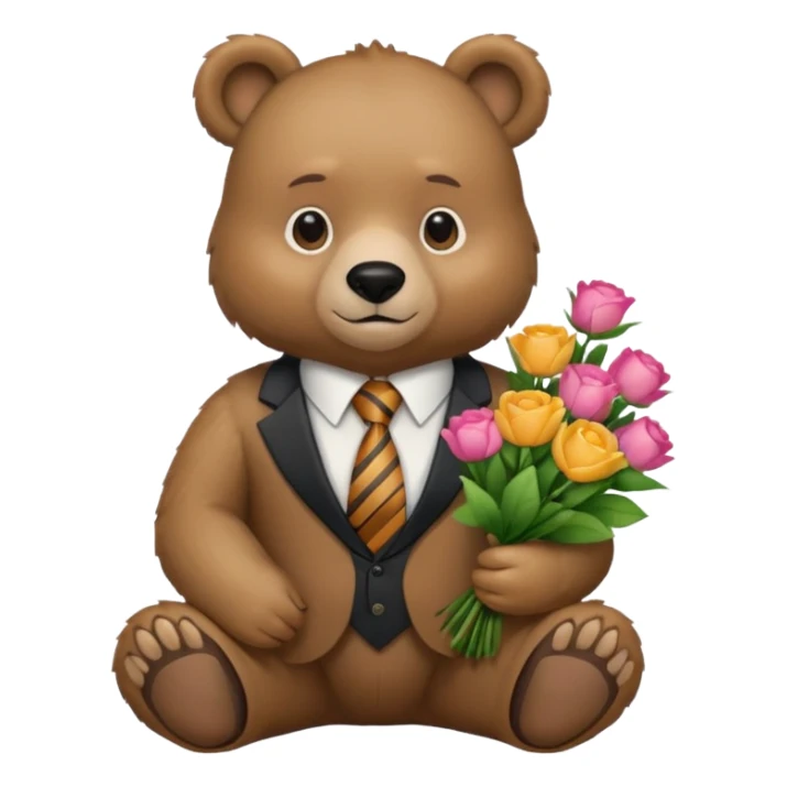 A bear sitting down wear a tie and holding a 💐 sticker
