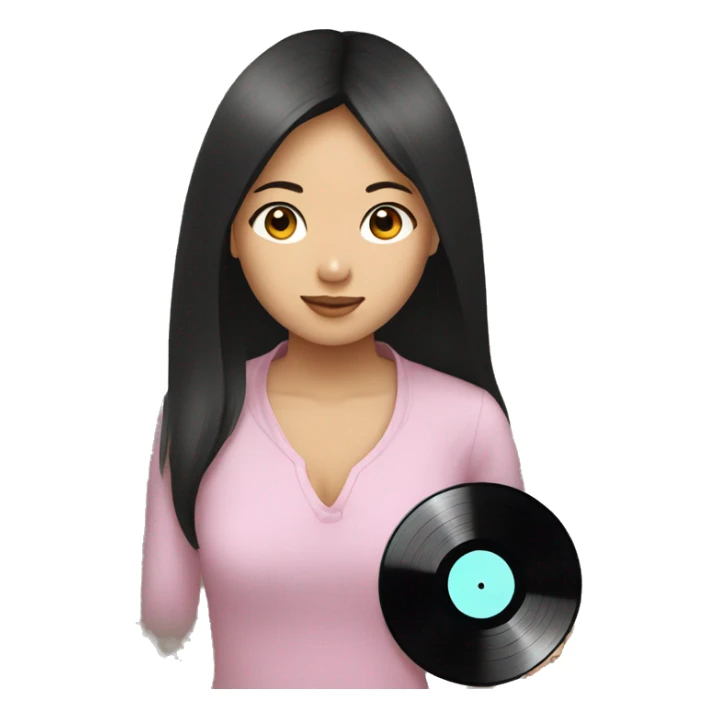 asian girl taking a vinyl record and ready to play it  sticker