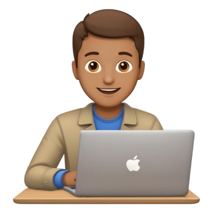 happy man on laptop with light brown skin color , sticker