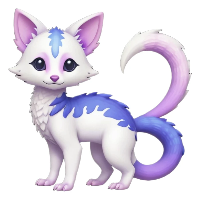  Pure-Snow-White albino cute with indigo-Violet-purple-pinkish-gradient markings beautiful handsome gorgeous aesthetic colorful vibrant Vernid-Trico-species-Fakemon-creature by LiLaiRa, 4 legs, 1 tail, random markings, (full body) sticker