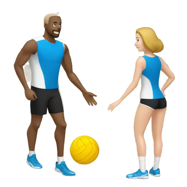 white man and woman play volleyball over the volleyball net sticker