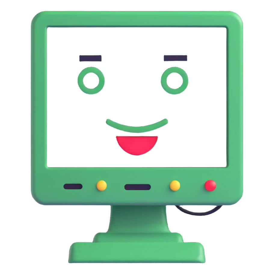 Pixel computer terminal with face — classic green-on-black monitor that “winks” or shows emojis. sticker