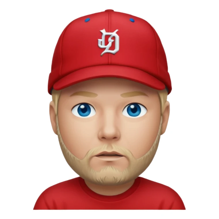 Fred Durst red cap back, blonde hair, blue eyes, red shirt  sticker