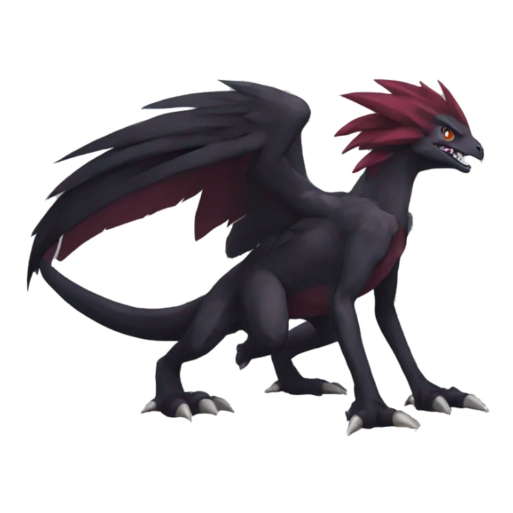  Cool Edgy Cute Black Digimon-Fakemon-Raptor-Reptile with maroon-colored mane full body sticker