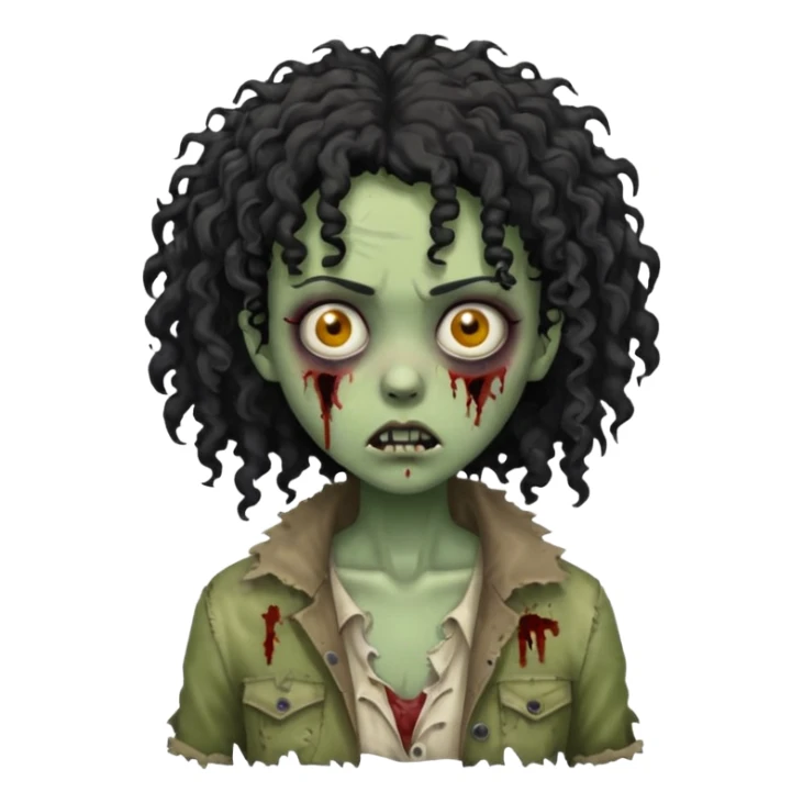 Black curly head girl zombie sticker