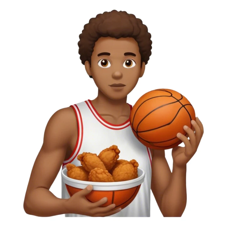 Black person eating chicken with a basket ball in the Oder hand sticker