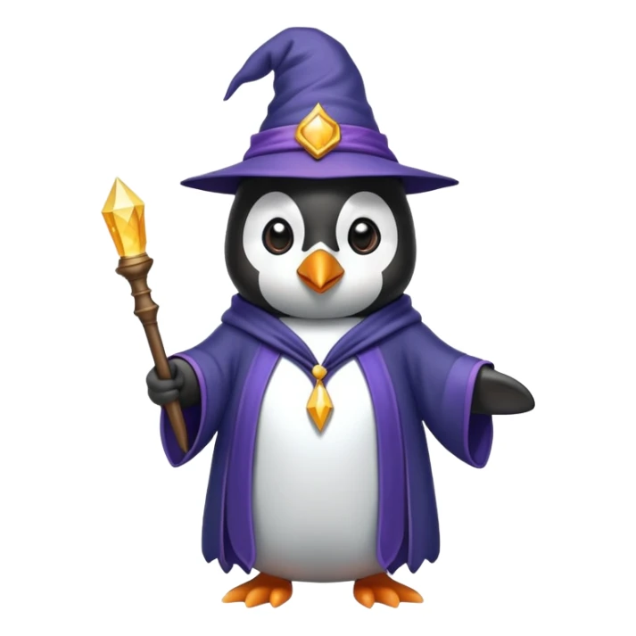 penguin wearing wizard hat and robe holding magic wand sticker