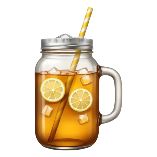 mason jar without any straws, 2d, in google emoji style, no face, simple with little shading, mason jar with ice lemon tea but no lemons and no ice visible.  sticker
