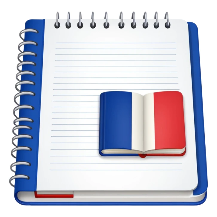 open notebook with French flag on the page sticker