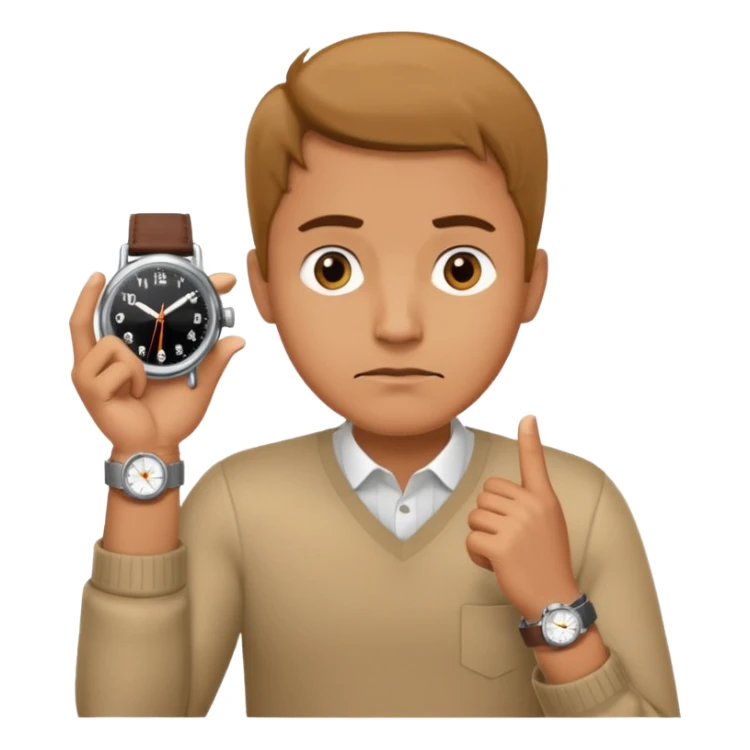 bored man pointing at his watch on his wrist sticker