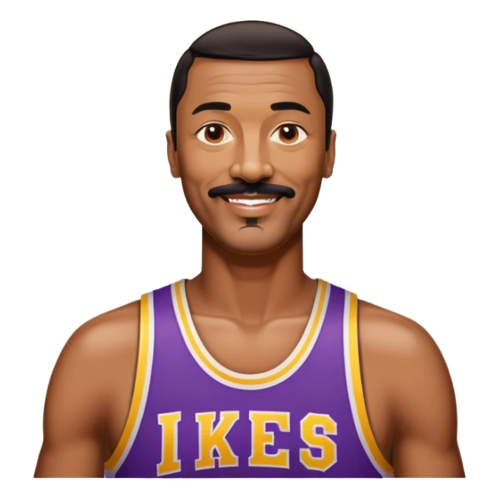 Wilt Chamberlain, tall, black short hair, mustache, smiling sticker