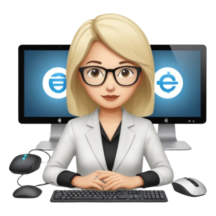 a woman developer in a meeting on a table, with others developers, in the background a mainframe computer sticker