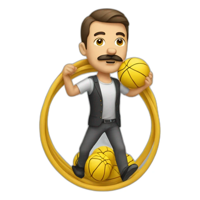  Man with mustache Expressively strenuously carrying a lot of balls sticker