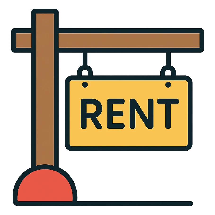 Make the rent sign board look modern with clean lines, minimal design, and a contemporary style. Keep the background transparent. sticker