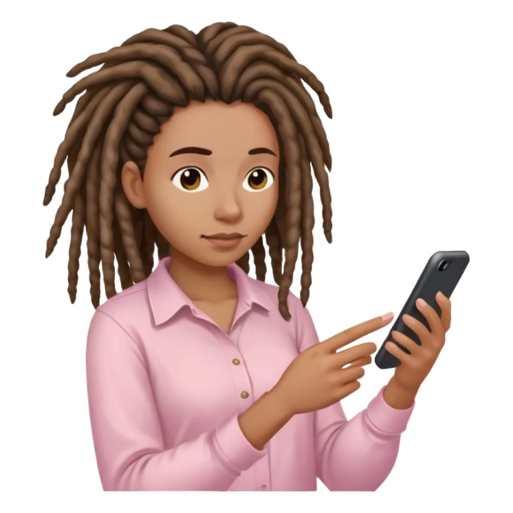 Medium brown woman with dreadlocks in Light pink shirt texting sticker