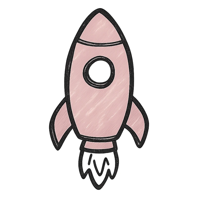 hand drawn outlined icon of a pink rocket, no fill sticker