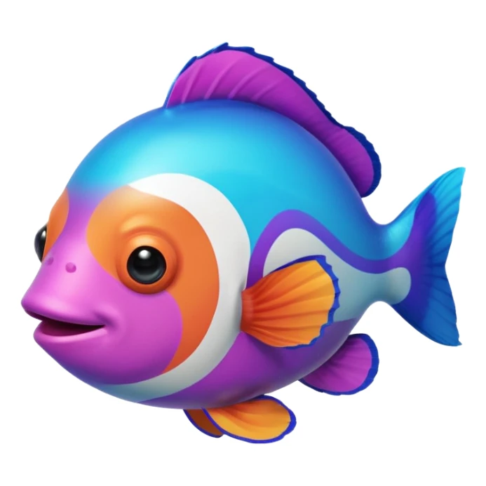 cyan blue, purple and pink coloured gradient gooball, with a rainbow-coloured gradient clownfish in the center sticker