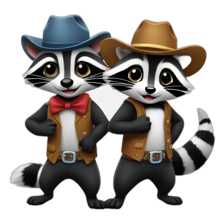raccoon and skunk line dancing in cowboy hats sticker