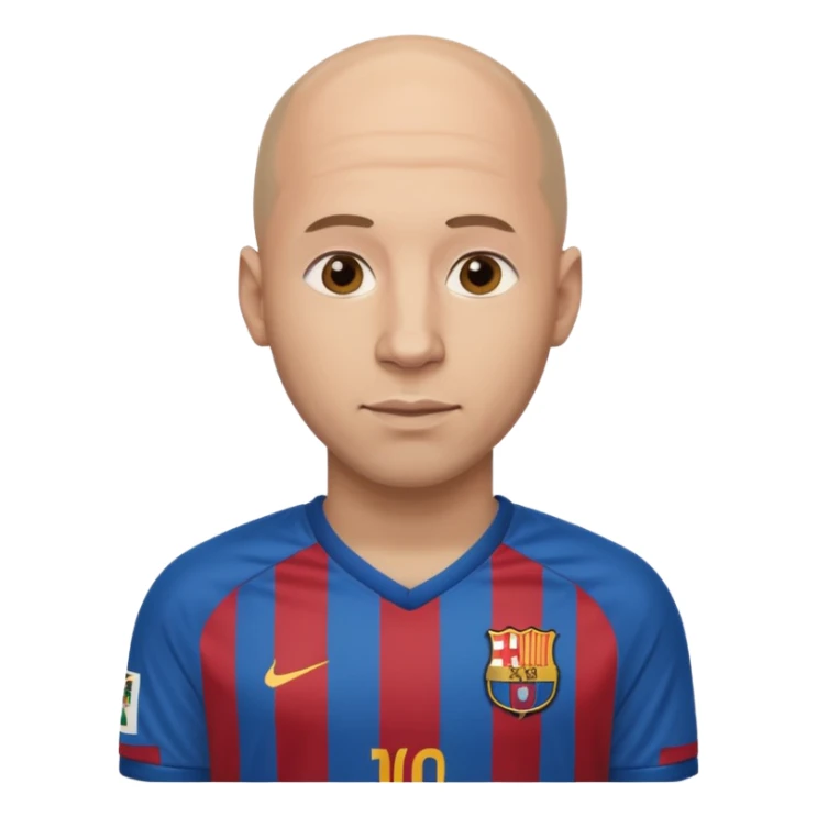 bald man wearing messi football jersey sticker