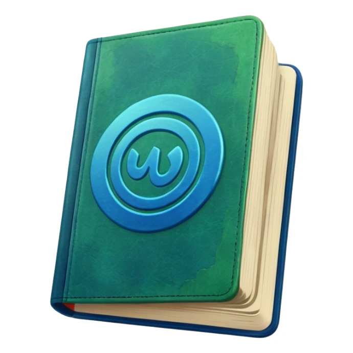 green and blue book with an abstract symbol on it sticker