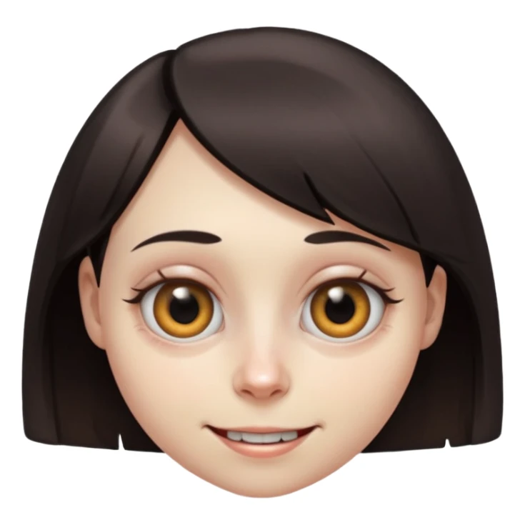 A female where the facial features are subtly distorted in impossible ways, unnatural eye color with veiny eyes, sickly skin texture combined with an unnatural creepy smile, liminal setting that feels wrong, uncanny eerie art style, extremely uncanny, scary femme fatale, bob cut, mole under eye sticker