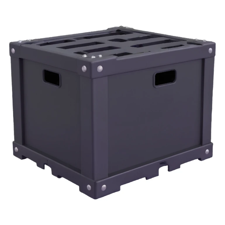 industrial crate, heavy metal with bolts and vents sticker