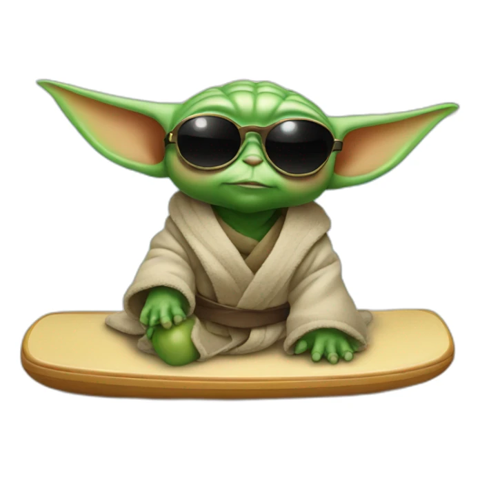 Baby yoda with sunglasses on the surf table sticker