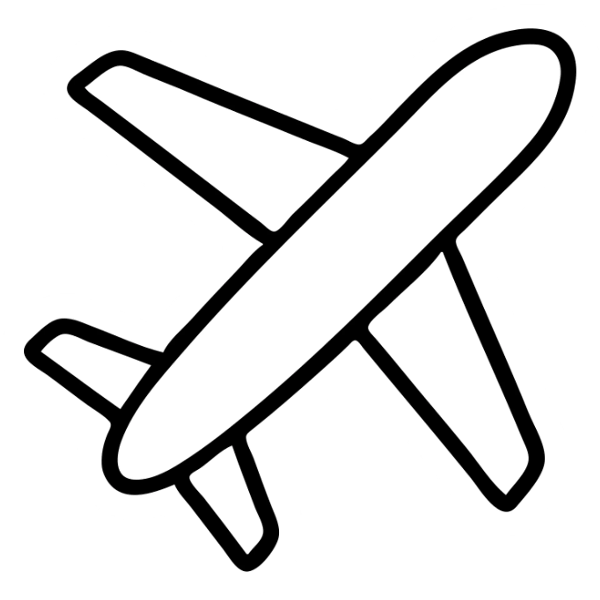 black airplane icon, outlined, suitable as a placeholder sticker