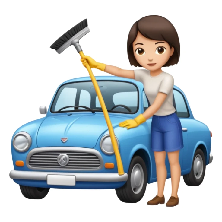 short hair brunette cleaning a car sticker