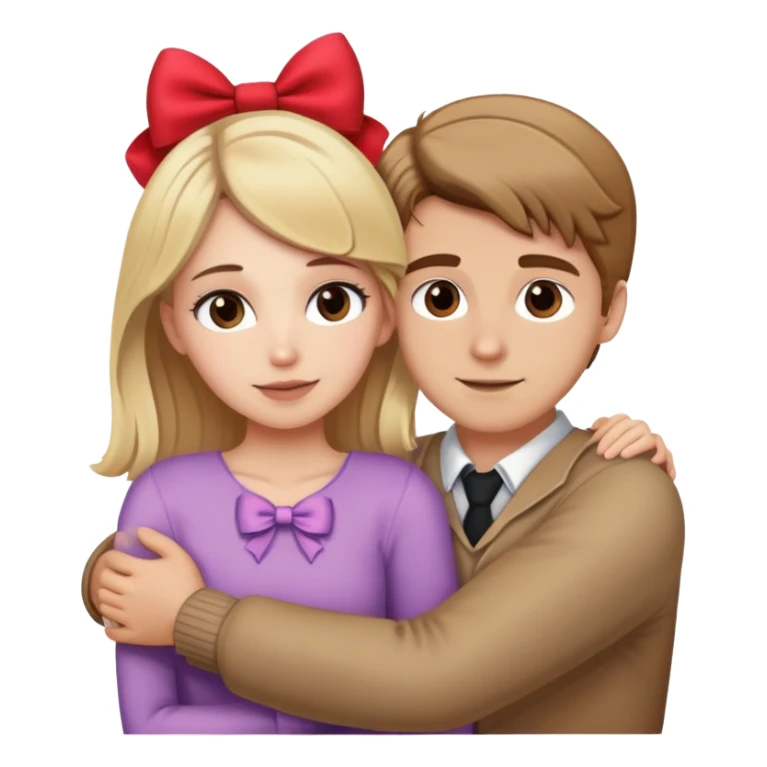 (Brown hair white girl) hugging blonde man with bows sticker