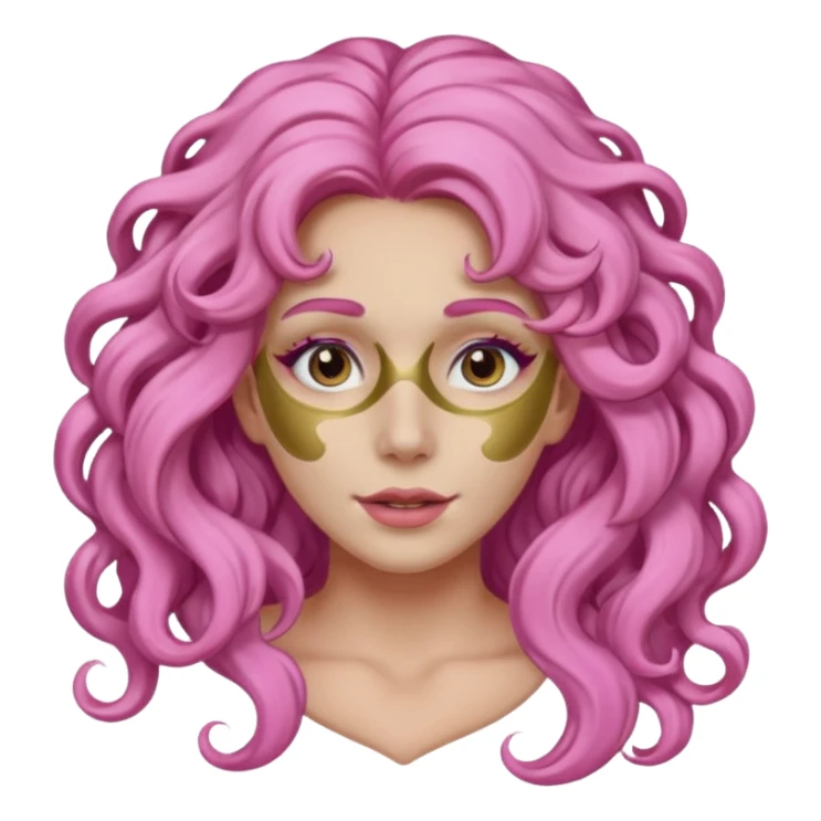 pink haired very long curly haired woman with full full face clay mask sticker