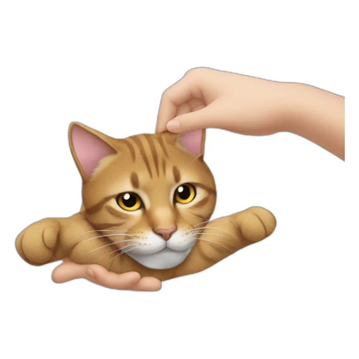 A hand caress the top of a cat head sticker