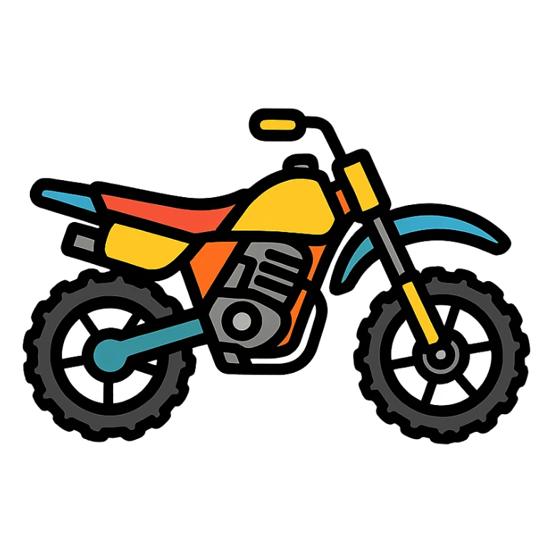 125cc dirtbike, side view, dynamic, detailed, suitable for an icon, lineal color icon with black outlines sticker