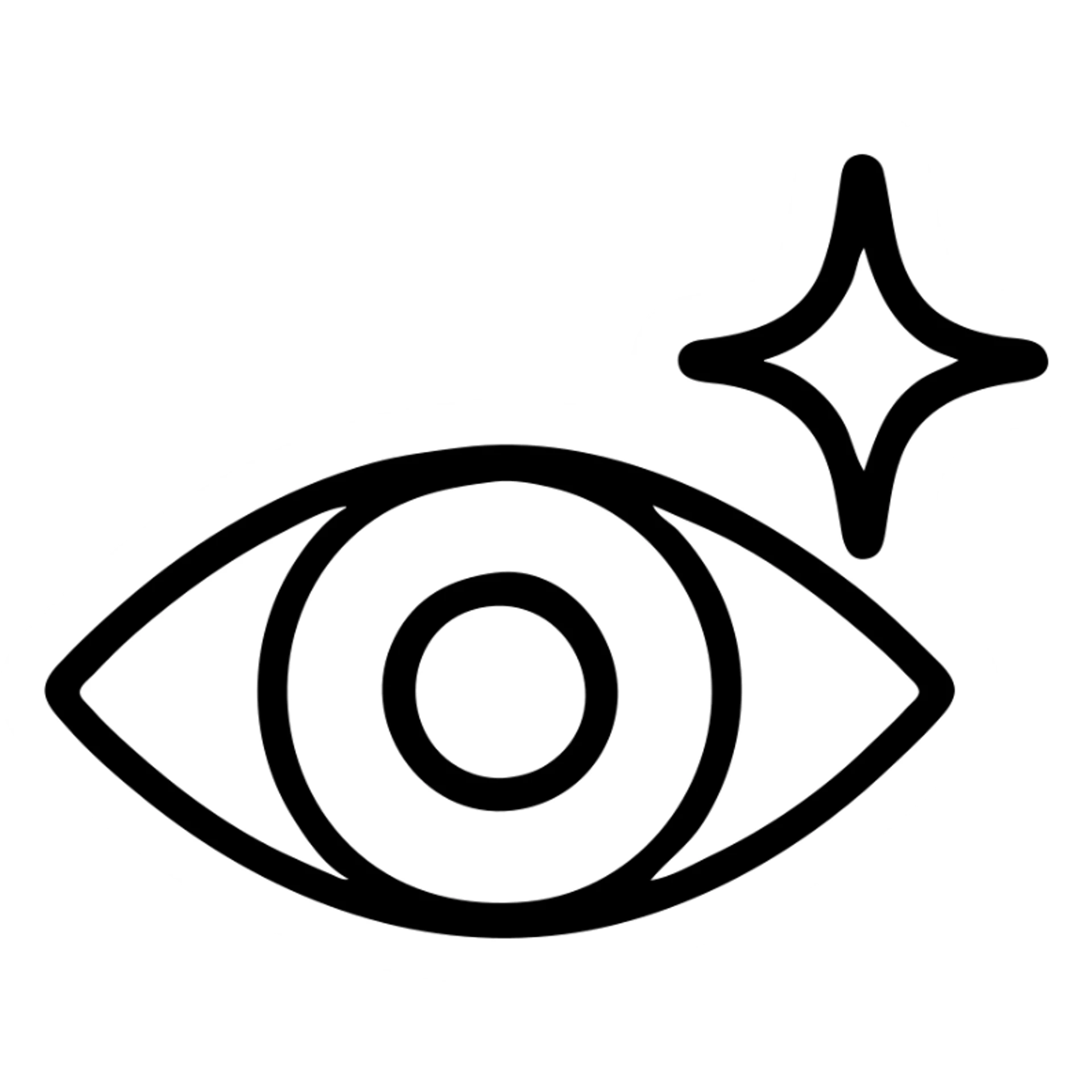 black outlined icon of an eye with a sparkle, representing visual clarity sticker